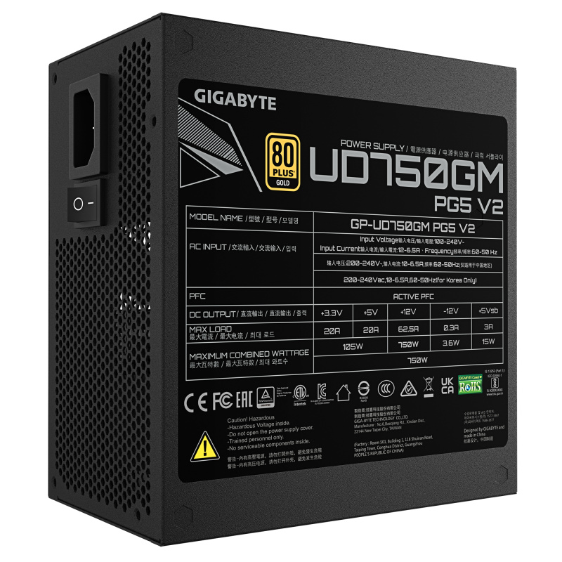 FUENTE DE PODER GIGABYTE (GP-UD750GM PG5 V2) 750W,MODULAR,PCI-E GEN5,16PINS,80 PLUS GOLD,NEGRO image 6